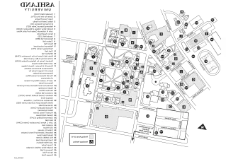 Lineart of Ashland University main campus with building locations